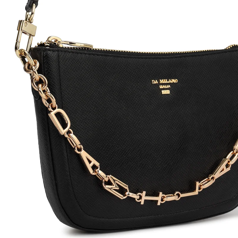 Da Milano Black Small Franzy Leather Baguette - Black for Women | Best Price UAE